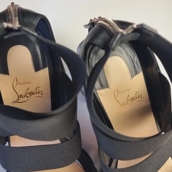 Christian Louboutin Patrouiagoma Platform Black & Nickel Sz. 38 W/elastic Straps - Picture 9 of 14